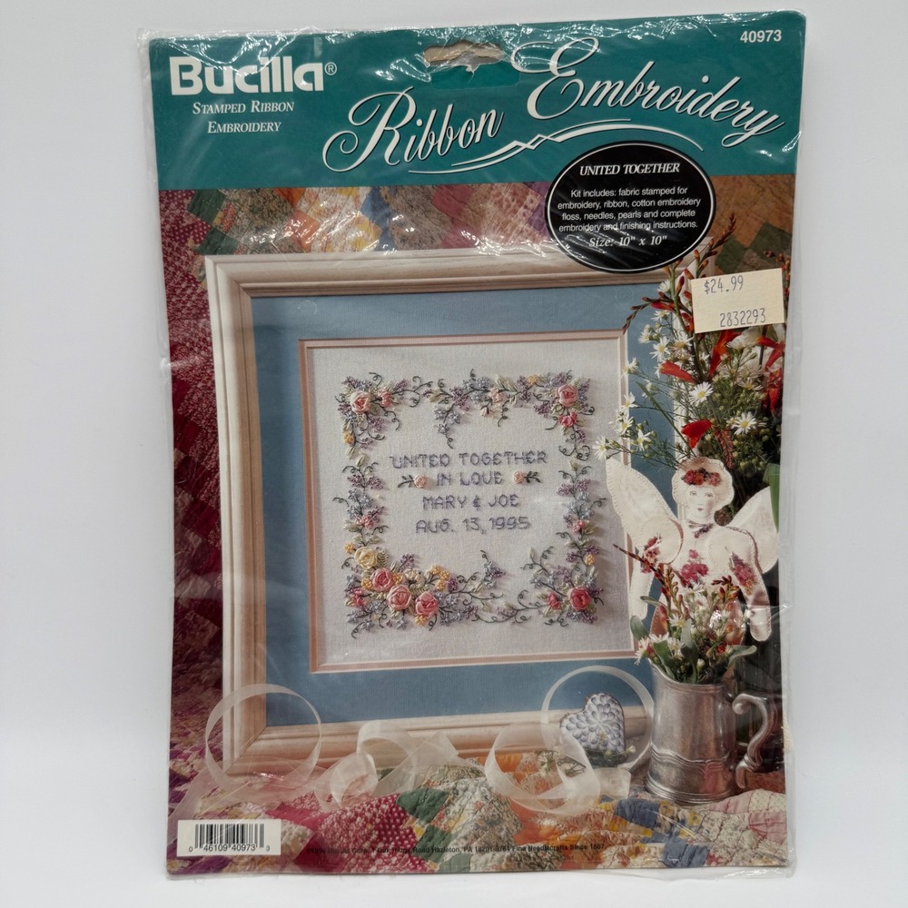 Vintage 1994 Bucilla United Together Ribbon Embroidery Kit 40973 Wedding NOS